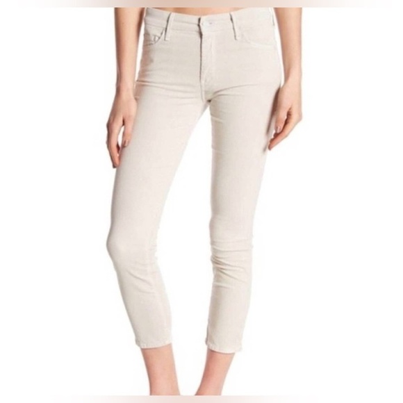 Mother Denim “The Looker” crop soft corduroy pants in ivory / Hopscotch - Picture 4 of 10